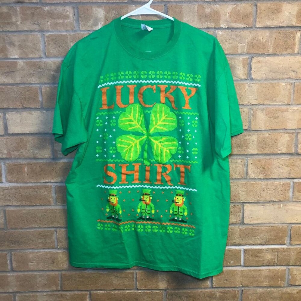 Lucky Tee Shirt Mens XL Green St Patricks Day Holiday Graphic Tee
